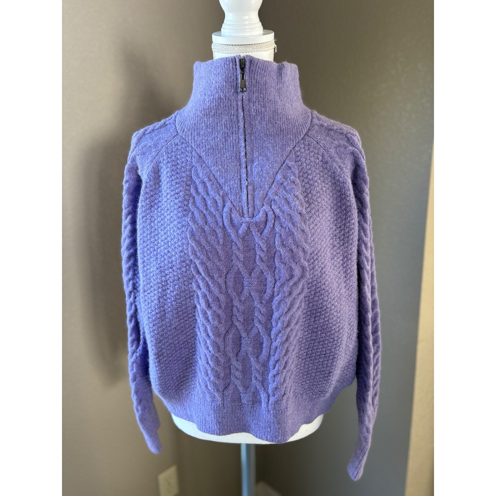 Cider Purple Cable Knit Quarter Zip Mock Neck Sweater Womens Small‎ Lavender